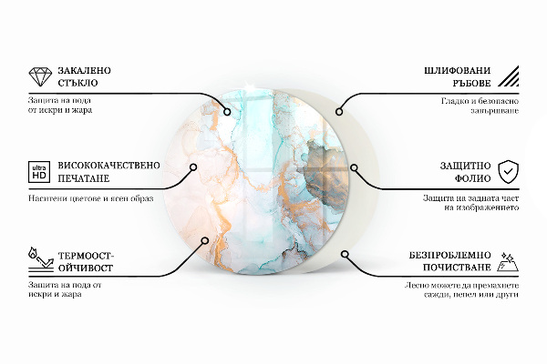 Base de vidro em quarto de círculo para lareira Padrão de planta elegante