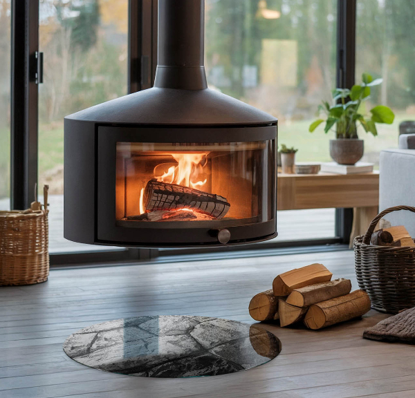 Base de vidro em quarto de círculo para lareira Padrão de pedra natural