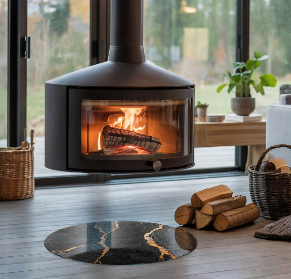 Base de vidro quadrada para lareira Mármore elegante com veios