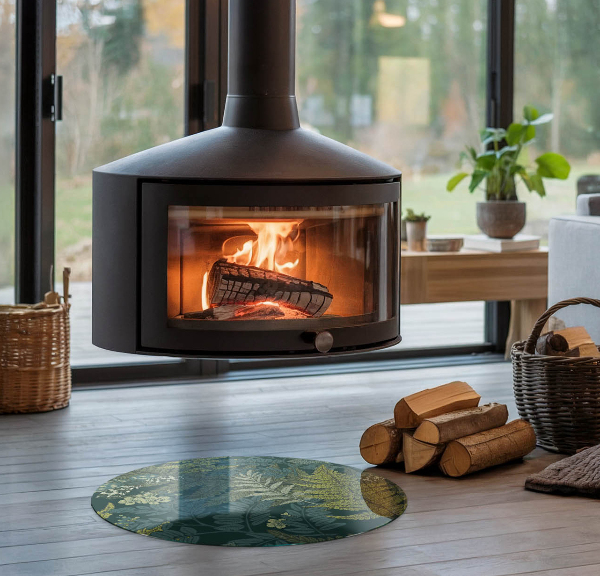 Base de vidro quadrada para lareira Motivos vegetais com borboletas