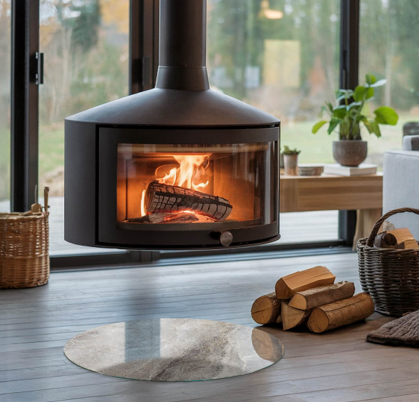 Base de vidro em quarto de círculo para lareira Padrão de pedra natural