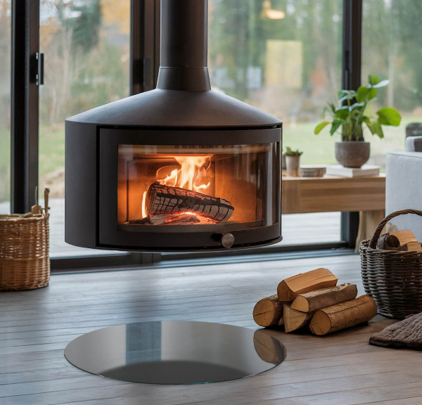 Base de vidro em quarto de círculo para lareira Cor Castanho-acinzentado