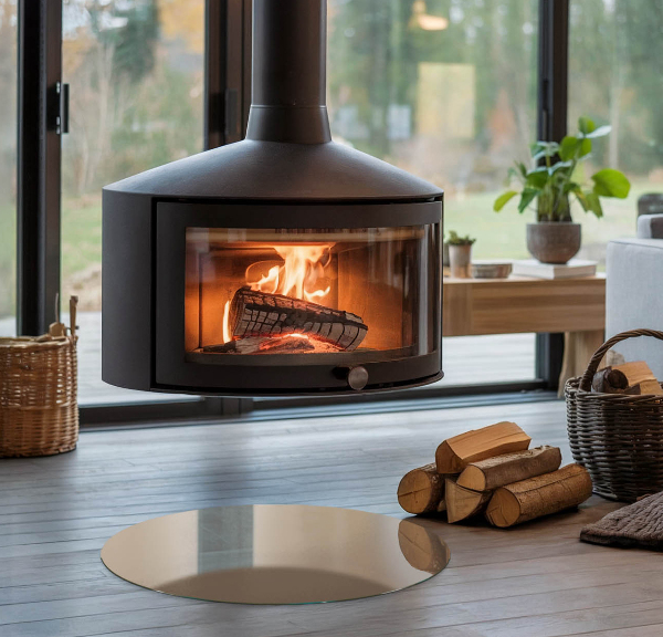 Base de vidro em quarto de círculo para lareira Cor marrom