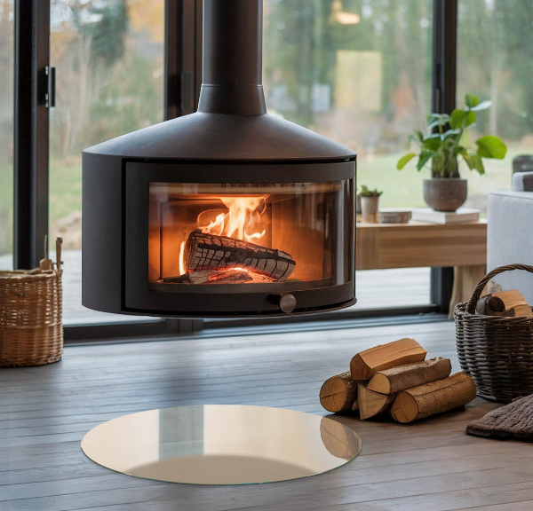 Base de vidro em quarto de círculo para lareira Cor bege