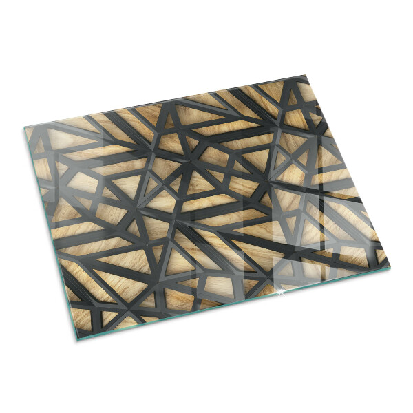 Base de vidro temperado para lareira Geometria com madeira