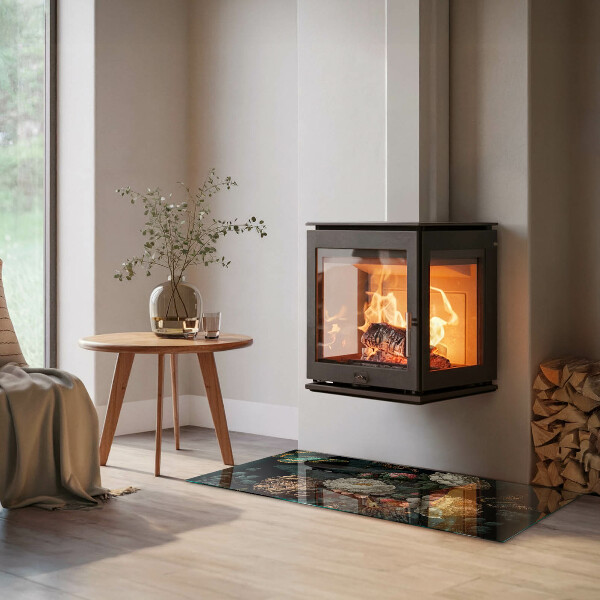 Base de vidro para lareira Estampa floral com borboletas