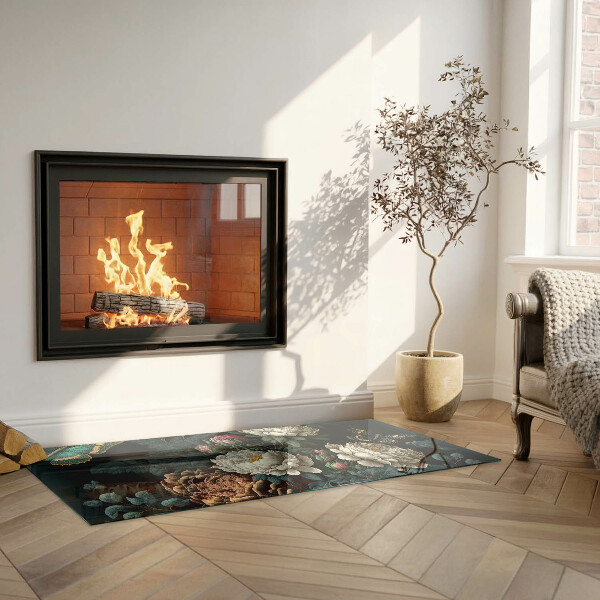 Base de vidro para lareira Estampa floral com borboletas