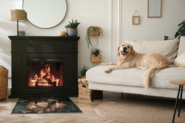 Base de vidro para lareira Estampa floral com borboletas