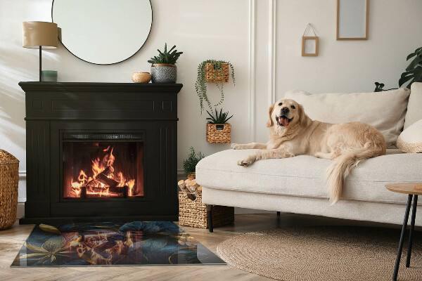Base de vidro temperado para lareira Folhas elegantes em textura