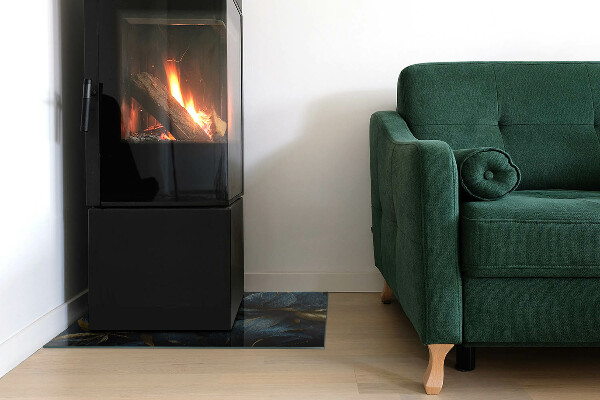 Base de vidro temperado para lareira Folhas elegantes em textura