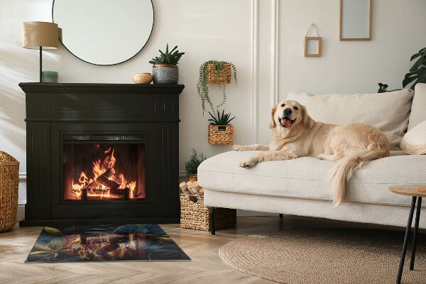 Base de vidro temperado para lareira Folhas elegantes em textura