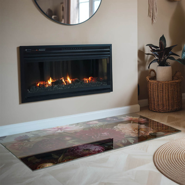 Base de vidro para lareira Buquê de flores em detalhe