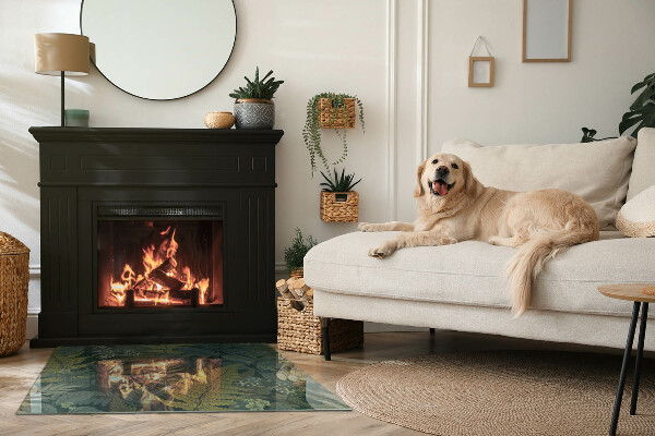 Base de vidro temperado para lareira Motivos vegetais com borboletas