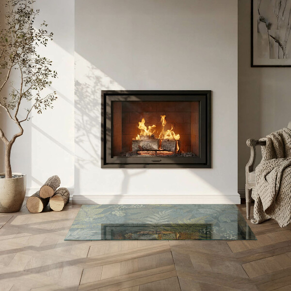 Base de vidro temperado para lareira Motivos vegetais com borboletas