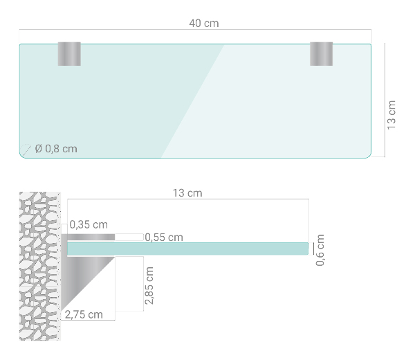 Prateleira de vidro para casa de banho 40x13 cm