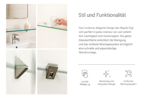 Prateleira de parede em vidro para casa de banho 50x13 cm