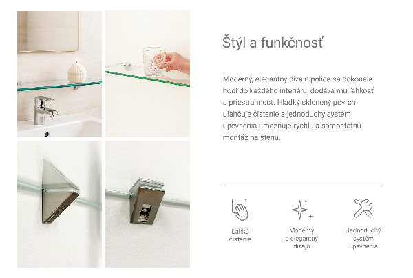 Estante para casa de banho de vidro 60x13 cm