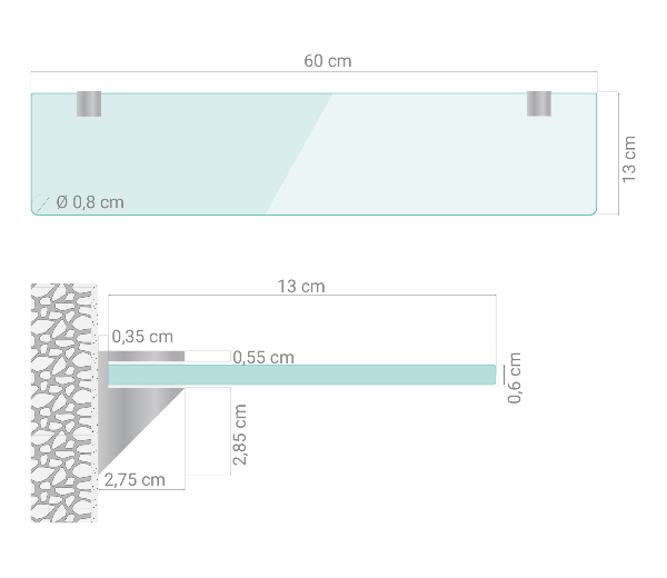 Estante para casa de banho de vidro 60x13 cm