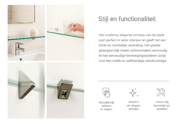 Prateleira de vidro sob espelho 70x13 cm