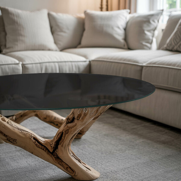 Tampo de vidro redondo com impressão Preto liso em estilo