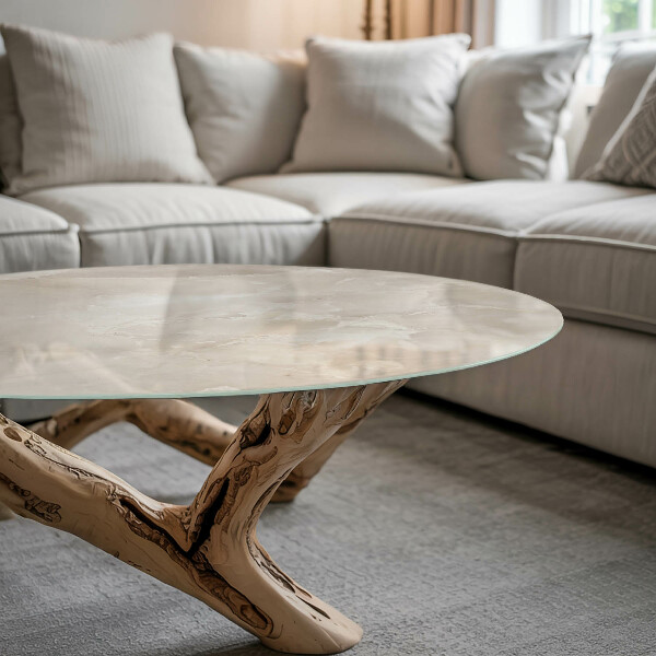 Tampo de vidro redondo Padrão com desenhos em mármore