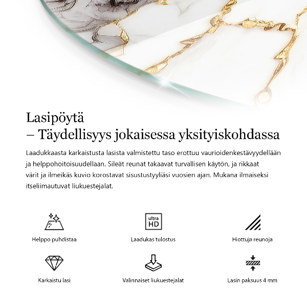 Tampo de vidro redondo Padrão com desenhos em mármore