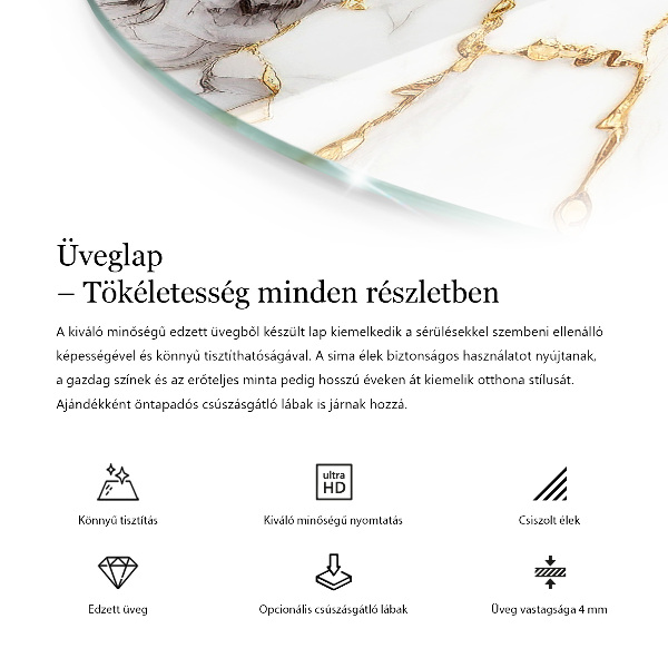 Tampo de vidro redondo Padrão com desenhos em mármore