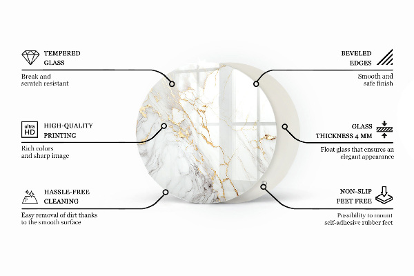 Tampo de vidro redondo Padrão com desenhos em mármore