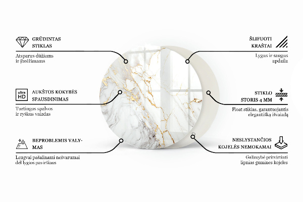 Tampo de vidro redondo com impressão Padrão em mármore elegante