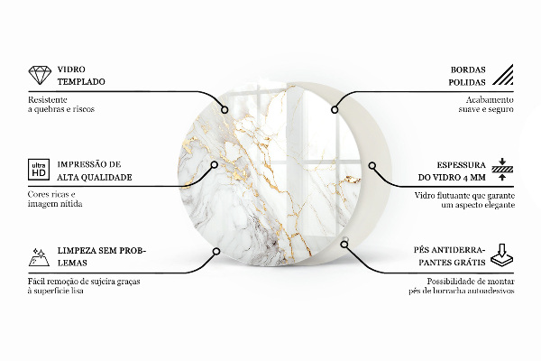 Tampo de vidro redondo com impressão Padrão em mármore elegante