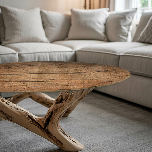 Tampo de vidro redondo Estrutura natural em madeira