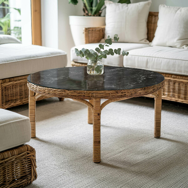 Tampo de vidro redondo com impressão Padrão em mármore veado