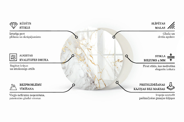 Tampo de vidro redondo com impressão Padrão em mármore veado