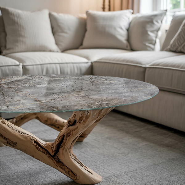 Tampo de vidro redondo Padrão inspirado em mármore