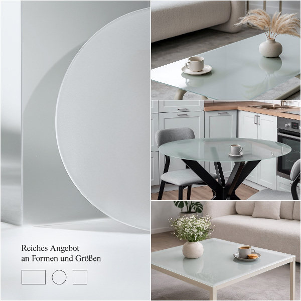 Tampo de vidro translúcido para mesa retangular