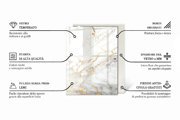 Tampo de vidro decorativo com impressão Motivo elegante em madeira