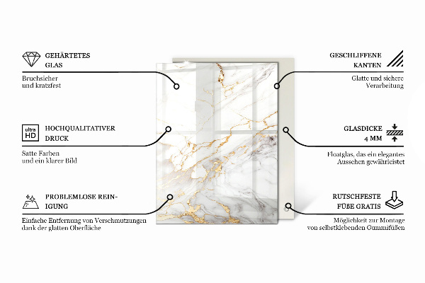 Tampo de vidro decorativo com impressão Branco liso