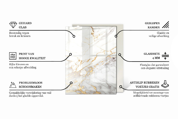 Tampo de vidro decorativo com impressão Branco liso