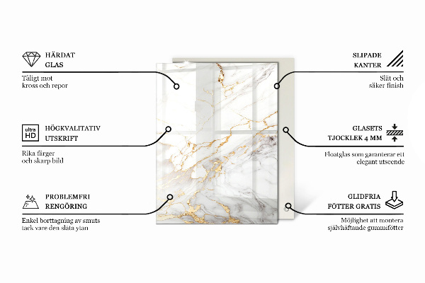 Tampo de vidro decorativo com impressão Branco liso