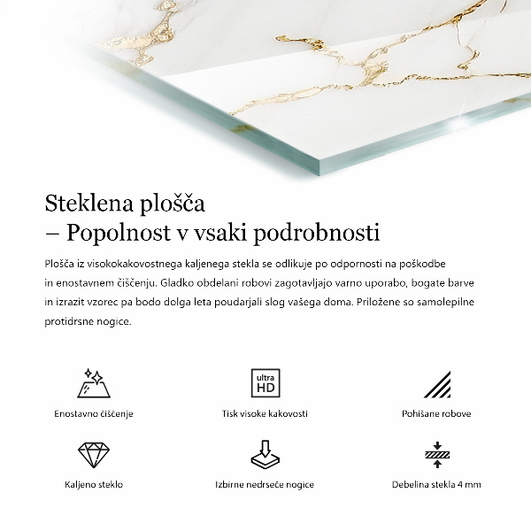 Tampo de vidro decorativo com impressão Branco liso