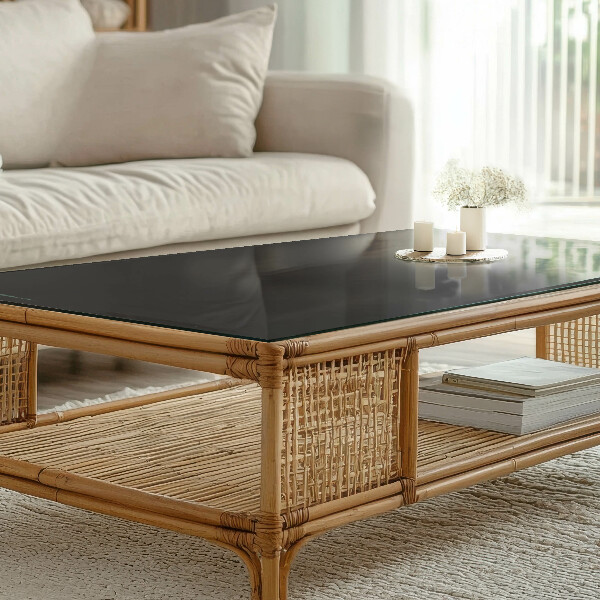 Tampo de vidro retangular com impressão Preto liso em estilo