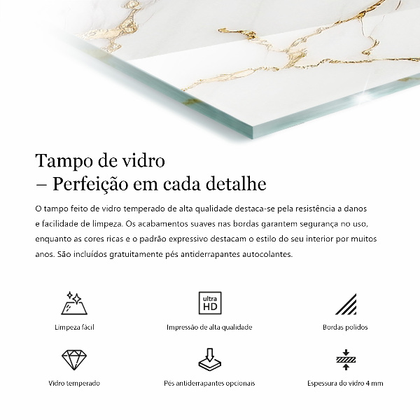 Tampo de vidro retangular com impressão Preto liso em estilo