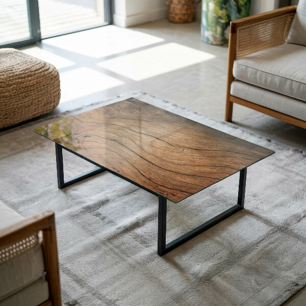 Tampo de vidro retangular Estrutura natural em madeira