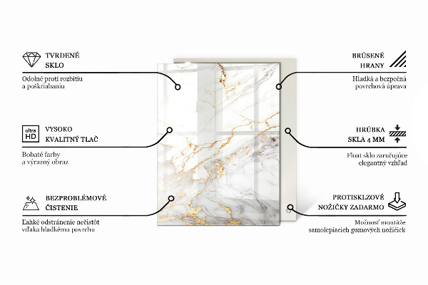 Tampo de vidro retangular com impressão Padrão em mármore veado