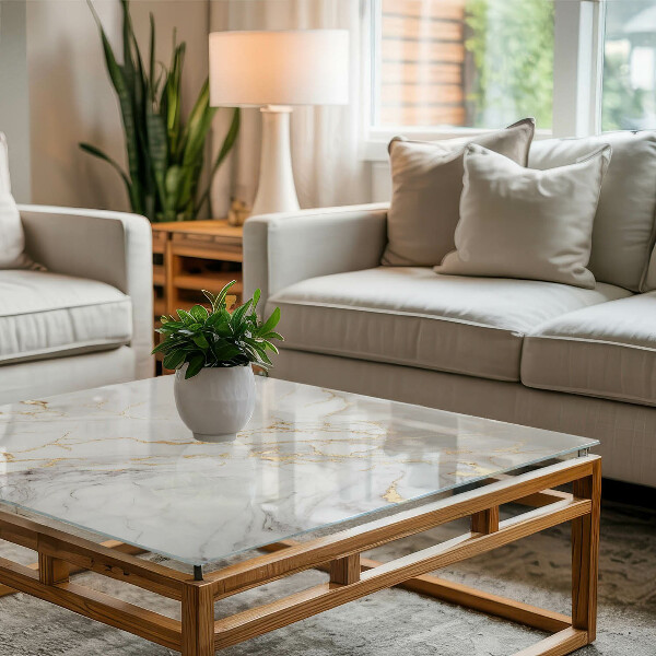 Tampo de vidro retangular com impressão Padrão em mármore elegante