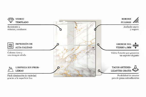 Tampo de vidro retangular com impressão Padrão em mármore elegante