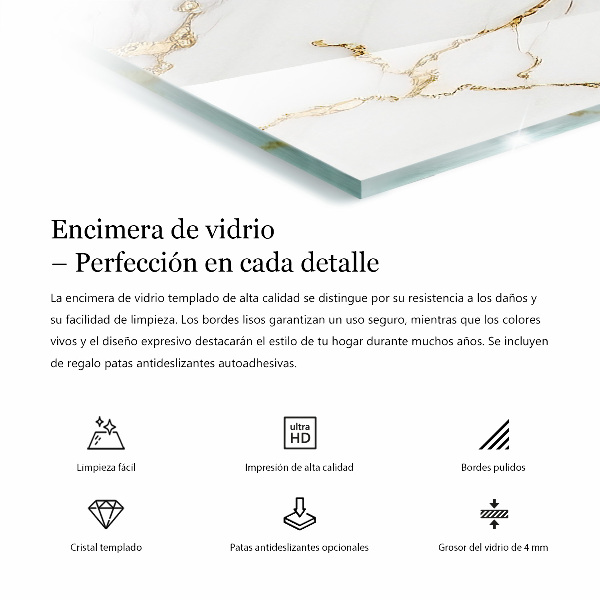 Tampo de vidro retangular com impressão Padrão em mármore elegante