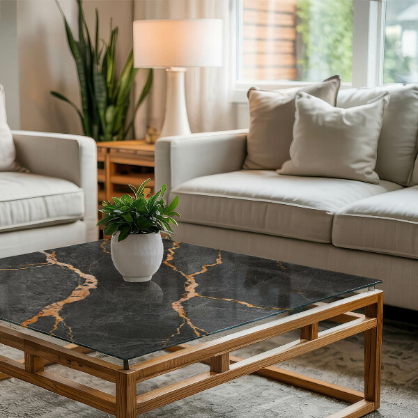 Tampo de vidro retangular Padrão em mármore com veios delicados