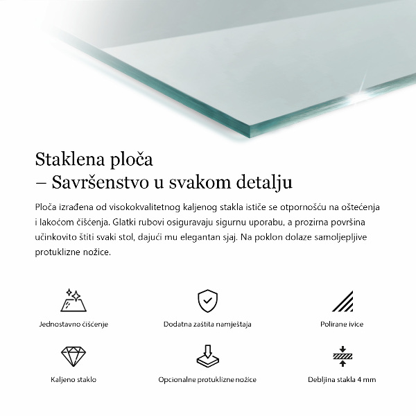 Tampo de vidro retangular transparente