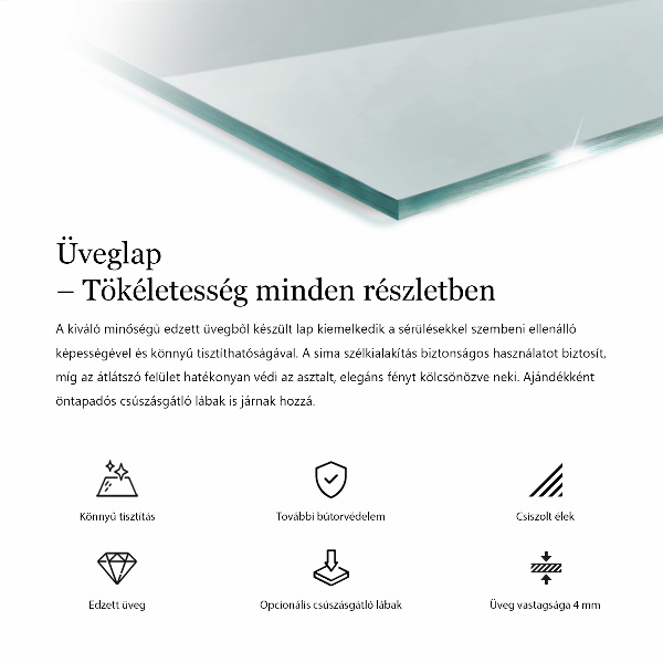 Tampo de vidro retangular transparente